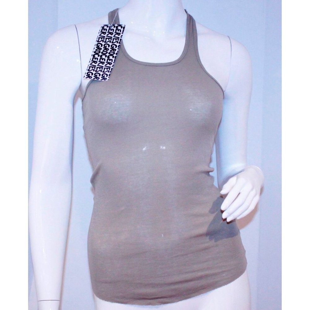 GROCERIES Army GREEN Short FITTED Racerback TANK Top 100% Organic COTTON XS